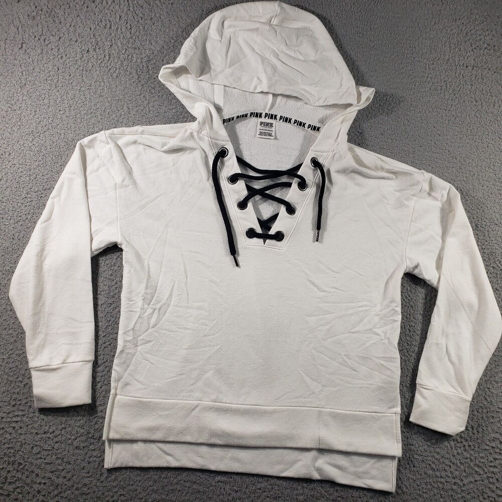 Victoria's Secret Pink Hoodie Women's XS Extra Small White Pullover Sweatshirt